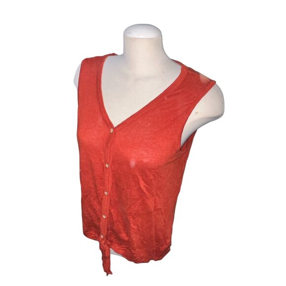 Rachel Zoe Tie Hem Sleeveless Linen Button-Front Top Sz Large Womens Orange Casu - Picture 8 of 10